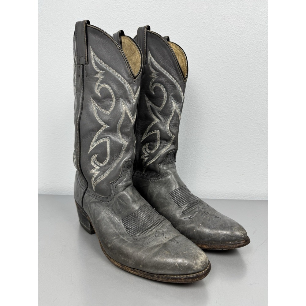 Vintage Abilene Cowboy Boots Mens 9.5 Gray Leather Distressed Western Work Ranch